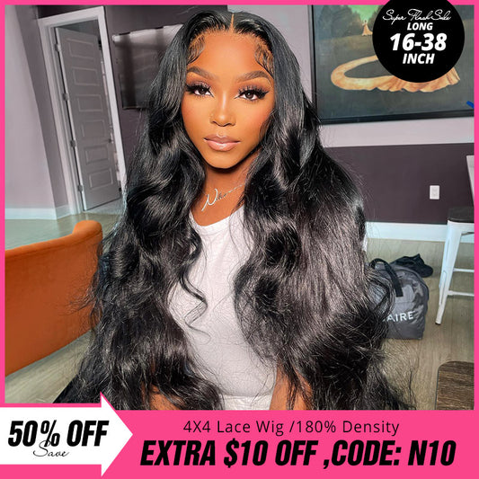 [ Anniversary's Deal ] 180% Density 16"-38" Save 50% OFF Glueless 4x4 Lace Closure Human Hair Wig With Pre-Plucked