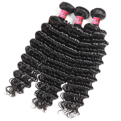 Brazilian Deep Wave Hair 3 Bundles with 4x4 Lace Closure Human Hair Bundles