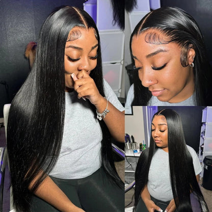 40 Inch Long Glueless Straight Wig 13x4 HD Lace Frontal Pre Plucked Straight Human Hair Wigs 250% Desnity