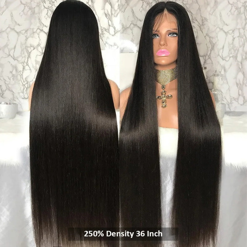 40 Inch Long Glueless Straight Wig 13x4 HD Lace Frontal Pre Plucked Straight Human Hair Wigs 250% Desnity
