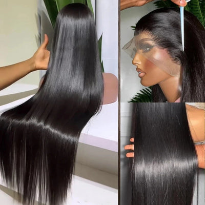 40 Inch Long Glueless Straight Wig 13x4 HD Lace Frontal Pre Plucked Straight Human Hair Wigs 250% Desnity