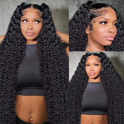 40 Inch Long 13x4 Lace Front Wig Glueless Kinky Curly Wig Wear and Go Deep Curly Human Hair Wig 250% Density