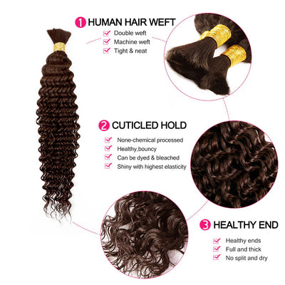#4 Dark Brown Deep Wave Bulk Hair Extensions for Braiding No Weft Bundles
