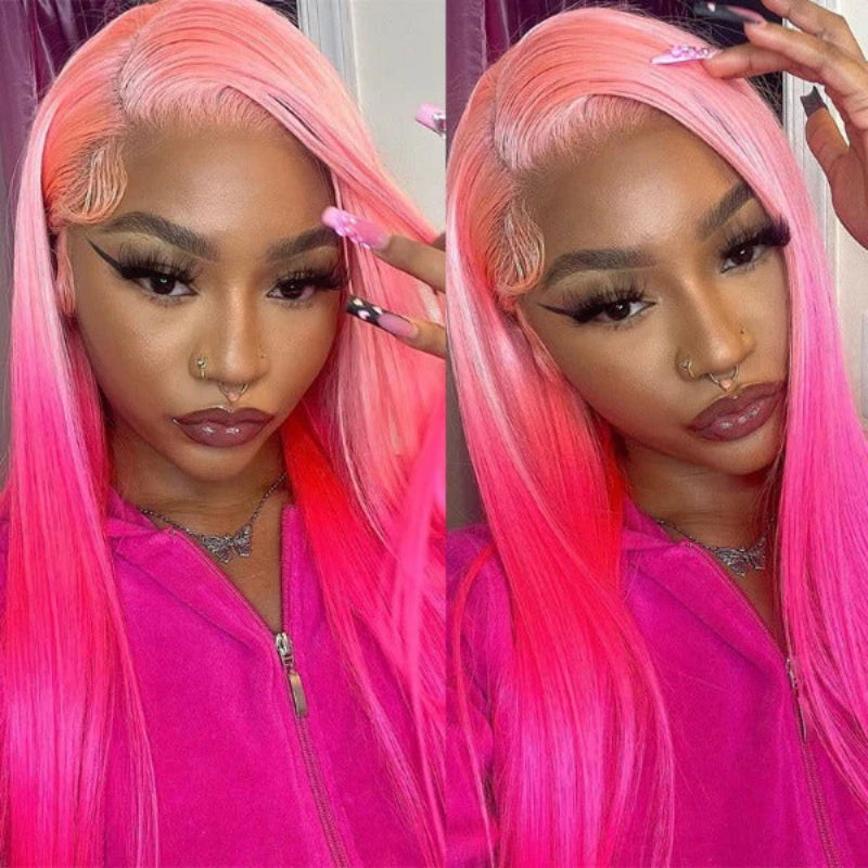 Rose Pink Straight Wig 13x4 HD Lace Front Wig Glueless Straight Human Hair Wigs 180% Density Barbie Hair Style