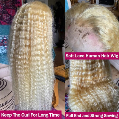 613 Blonde Color Deep Curly Human Hair 13x4 HD Lace Front Wigs Pre-plucked with Baby Hair for Women