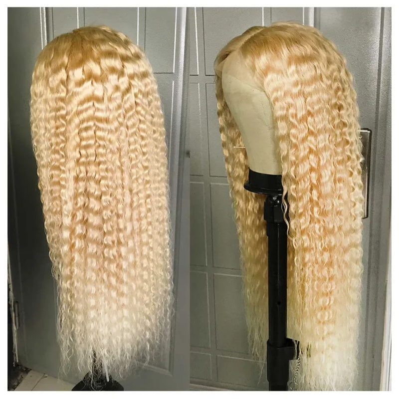 613 Blonde Color Deep Curly Wig 13x4 Lace Frontal Wig Glueless Human Hair Honey Blonde Deep Wave Wigs