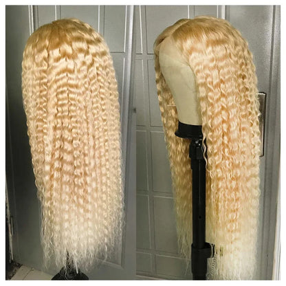 613 Blonde Color Deep Curly Wig 13x4 Lace Frontal Wig Glueless Human Hair Honey Blonde Deep Wave Wigs