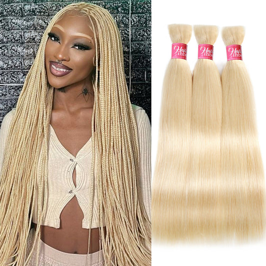 613 Blonde Straight Human Hair Bulk Braiding No Weft Extensions