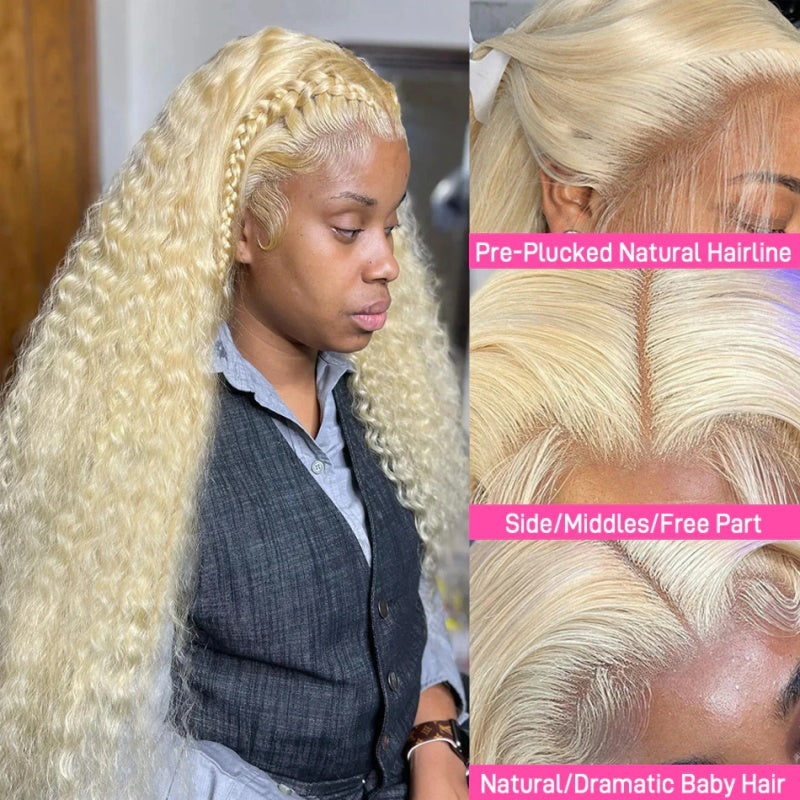 613 Blonde Color Deep Curly Human Hair 13x4 HD Lace Front Wigs Pre-plucked with Baby Hair for Women