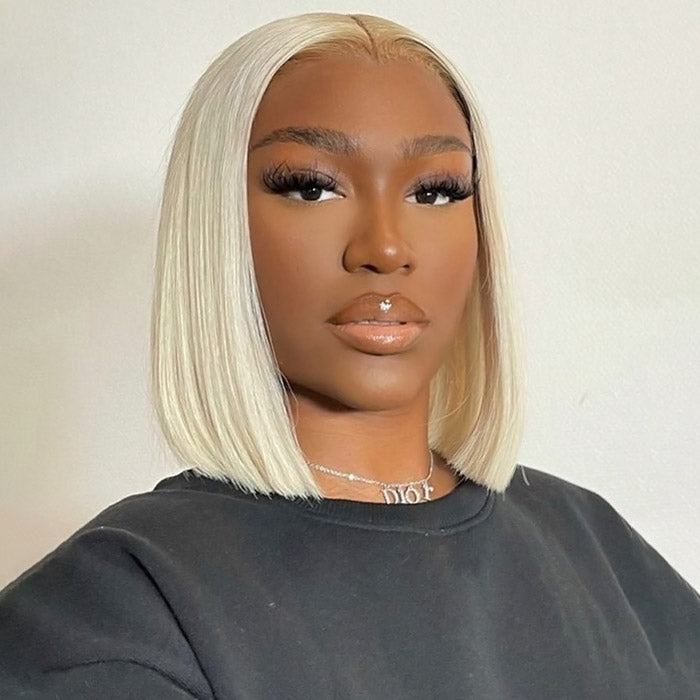 Wear and Go Glueless Straight Bob Wig 180% Density Blonde 613 Color Pre-plucked 13x4 Straight Lace Front Wigs Bleached Knots