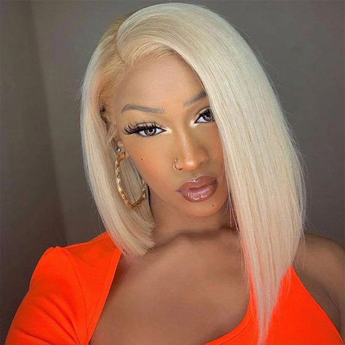 Wear and Go Glueless Straight Bob Wig 180% Density Blonde 613 Color Pre-plucked 13x4 Straight Lace Front Wigs Bleached Knots