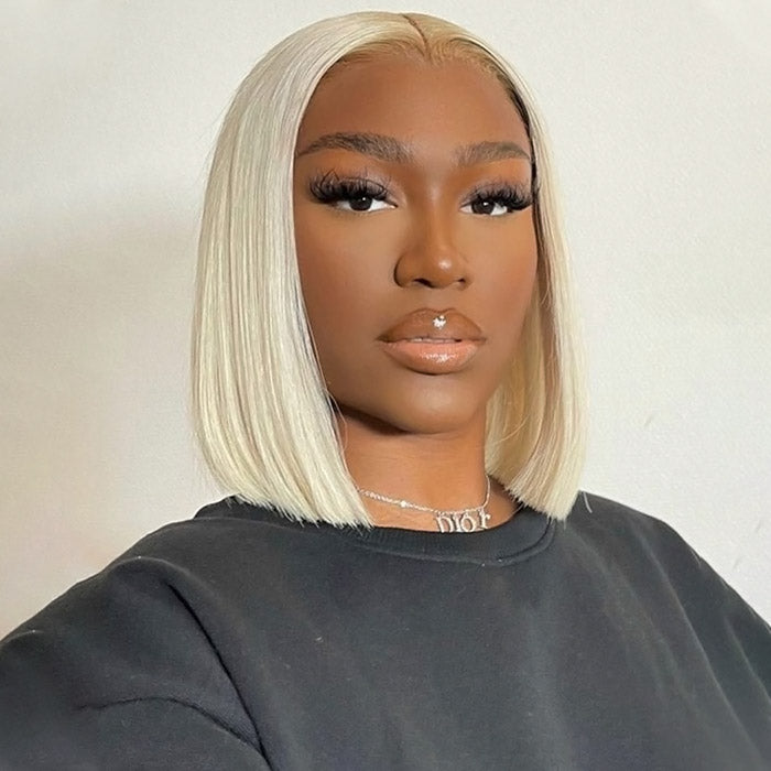 Wear and Go Glueless Straight Bob Wig 180% Density Blonde 613 Color Pre-plucked 13x4 Straight Lace Front Wigs Bleached Knots
