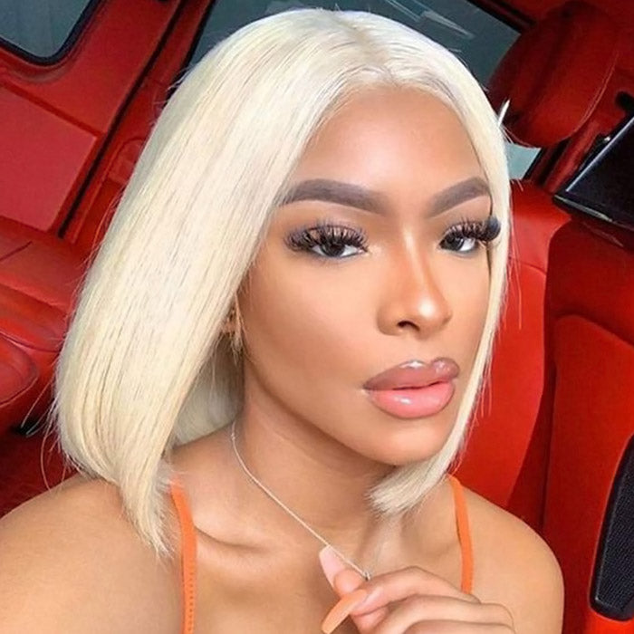 Wear and Go Glueless Straight Bob Wig 180% Density Blonde 613 Color Pre-plucked 13x4 Straight Lace Front Wigs Bleached Knots