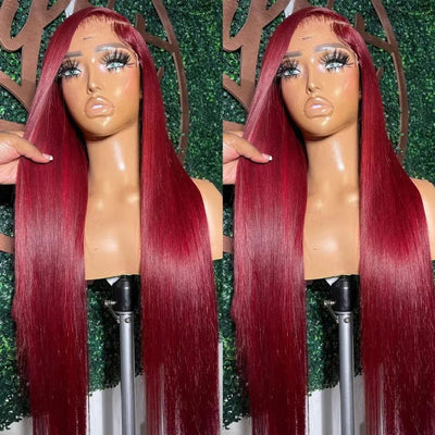 99J Wig Burgundy Human Hair Wig 13x4 Lace Front Wig Straight Glueless Lace Frontal Wigs