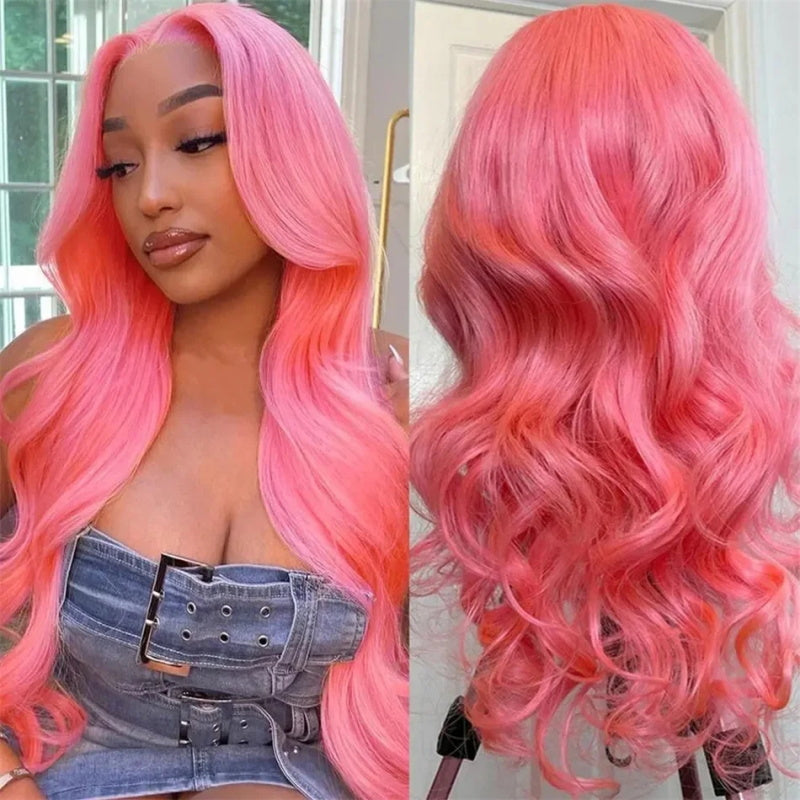 [Bogo Free Deal] Trendy Colored Pink/Blue/Ginger/Yellow/Gray/Green 180% Density 13x4 Lace Front Wig Body Wave Glueless Wigs With Pre plucked