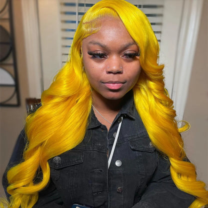 [Bogo Free Deal] Trendy Colored Pink/Blue/Ginger/Yellow/Gray/Green 180% Density 13x4 Lace Front Wig Body Wave Glueless Wigs With Pre plucked