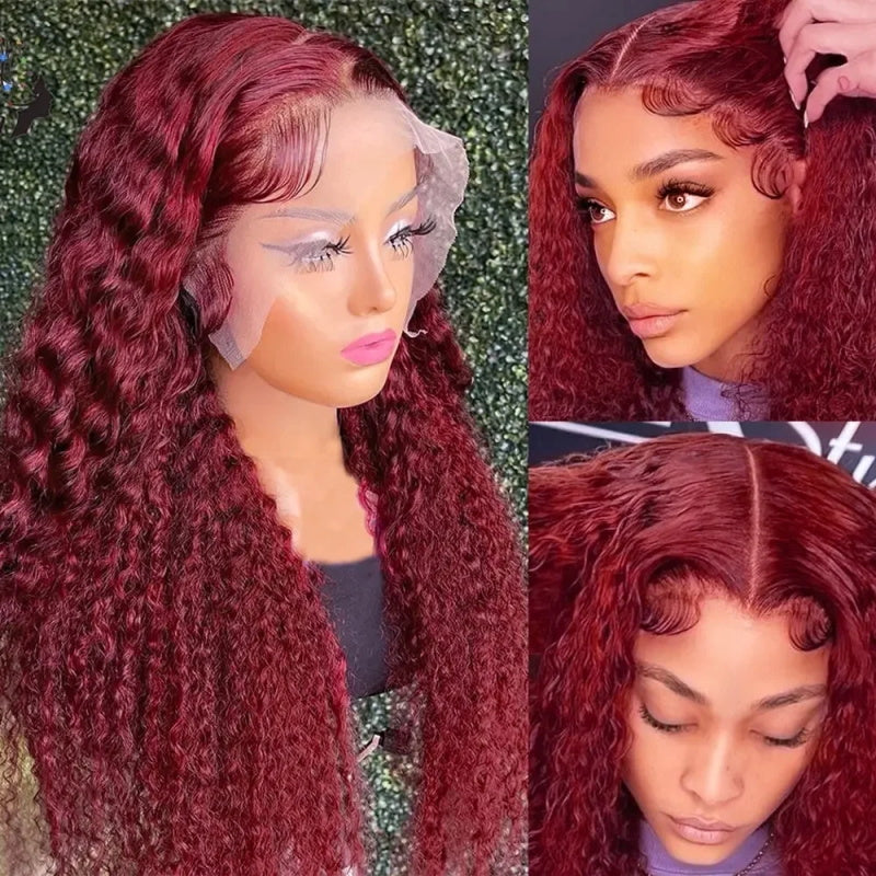 [Bogo Free] Burgundy 99J Color Deep Wave /Straight /Body Wave 13x4 Lace Frontal  Wig Pre Plucked Human Hair Wig