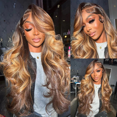 [Bogo Free] Highlight Ombre Color 30Inch 13x4 HD Lace Frontal Straight/Body Wave/Deep Wave Human Hair Glueless Wigs