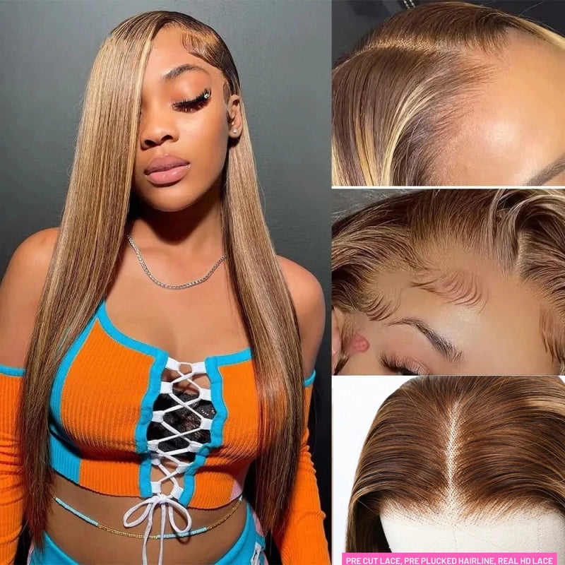 [Bogo Free] Highlight Ombre Color 30Inch 13x4 HD Lace Frontal Straight/Body Wave/Deep Wave Human Hair Glueless Wigs