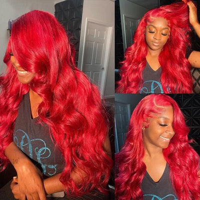 [Bogo Free Deal] Red Colored 180% Density 13x4 Lace Front Wig Straight /Body Wave/Deep Wave/Kinky Curly Glueless Wigs With Pre plucked