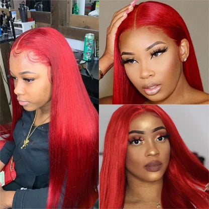 [Bogo Free Deal] Red Colored 180% Density 13x4 Lace Front Wig Straight /Body Wave/Deep Wave/Kinky Curly Glueless Wigs With Pre plucked