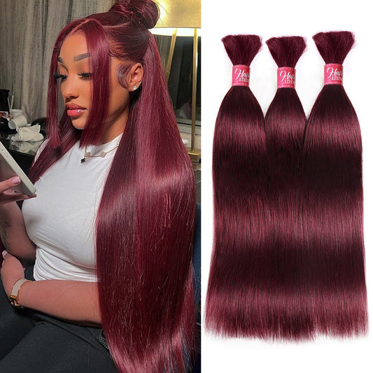 Burgundy 99J Straight  Bulk 100% Human Hair For Braiding No Weft