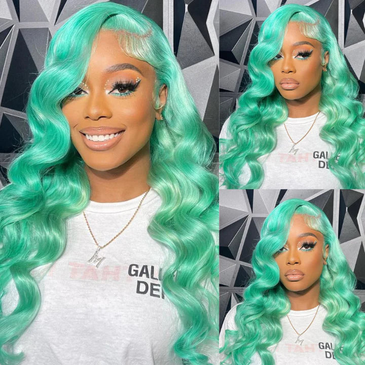 Hairinbeauty New Color Hair Mint Green 13x4 HD Transparent Lace Wigs Pre Plucked Human Hair Wigs