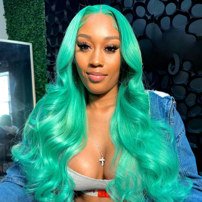 Hairinbeauty New Color Hair Mint Green 13x4 HD Transparent Lace Wigs Pre Plucked Human Hair Wigs