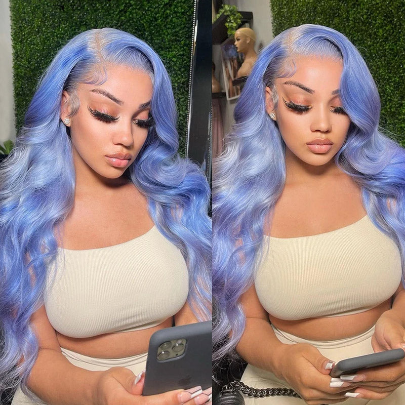 Colorful Wig Body Wave Lace Front Wig 13x4 HD Lace Frontal Wig Light Blue Long Wigs Body Wave Glueless Wigs