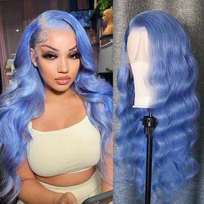 Colorful Wig Body Wave Lace Front Wig 13x4 HD Lace Frontal Wig Light Blue Long Wigs Body Wave Glueless Wigs