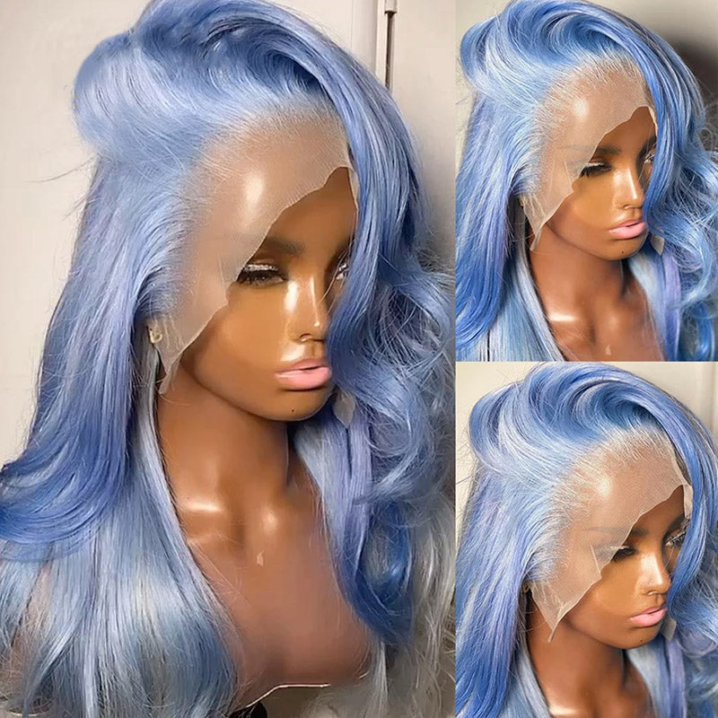 Colorful Wig Body Wave Lace Front Wig 13x4 HD Lace Frontal Wig Light Blue Long Wigs Body Wave Glueless Wigs
