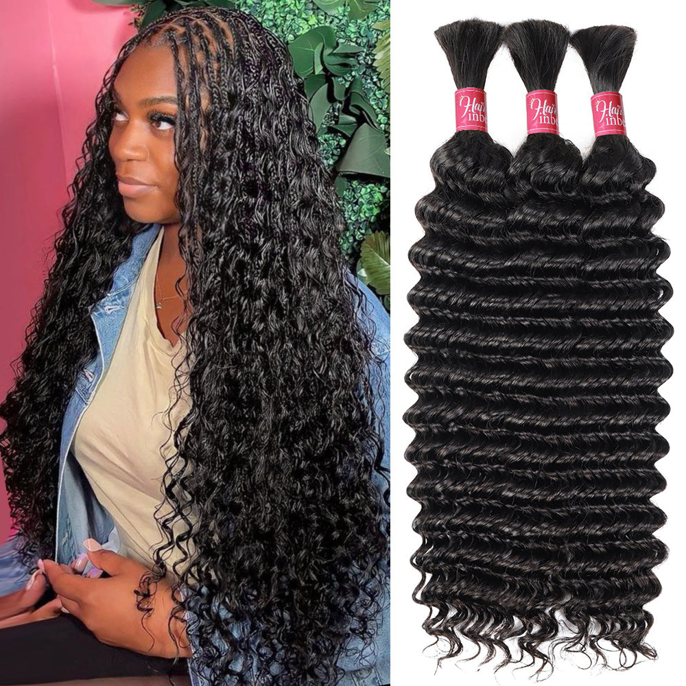 Deep Wave Braid Hair Bulk 100% Human Hair Extensions Bulk for Braiding 100g