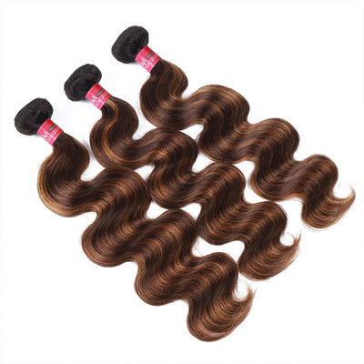Overnight Shipping T1B/4/30 Ombre Color Brazilian Body Wave Hair 3 Bundles With 4x4 Lace Closure