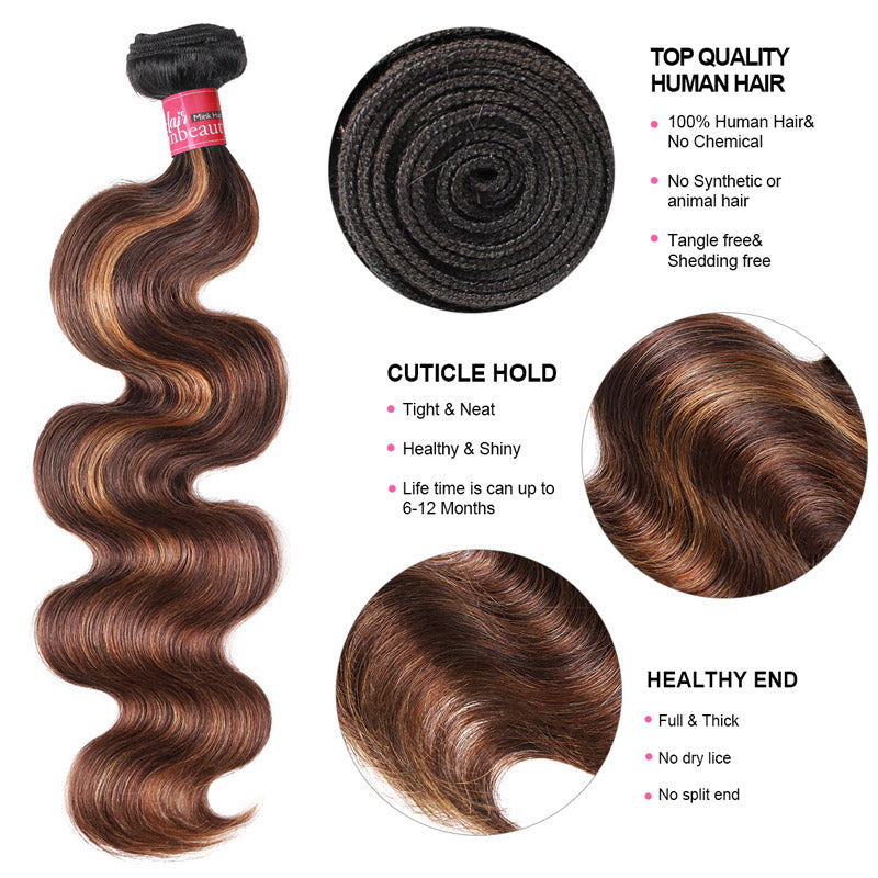 Overnight Shipping T1B/4/30 Ombre Color Brazilian Body Wave Hair 3 Bundles With 4x4 Lace Closure