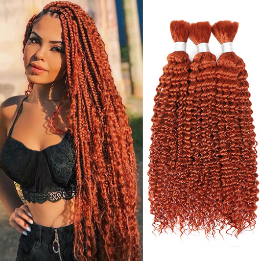 Ginger Color Deep Curly Human Braiding Hair Bulk Human Hair Extension For Burmese Boho Braids No Weft