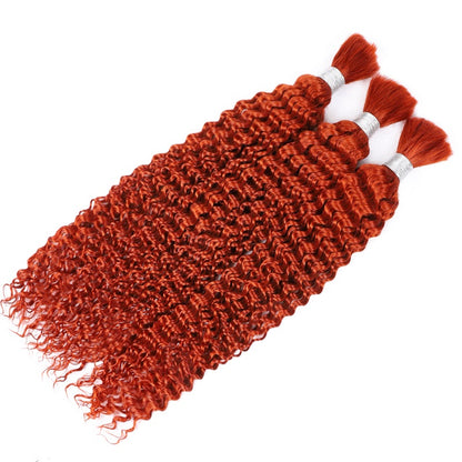 Ginger Color Deep Curly Human Braiding Hair Bulk Human Hair Extension For Burmese Boho Braids No Weft