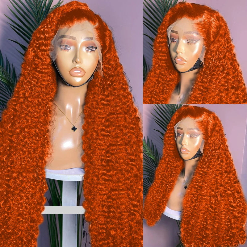 Ginger Orange Color 13x4 HD Lace Front Wig Kinky Curly Human Hair Wigs Long Glueless Deep Curly Lace Wigs