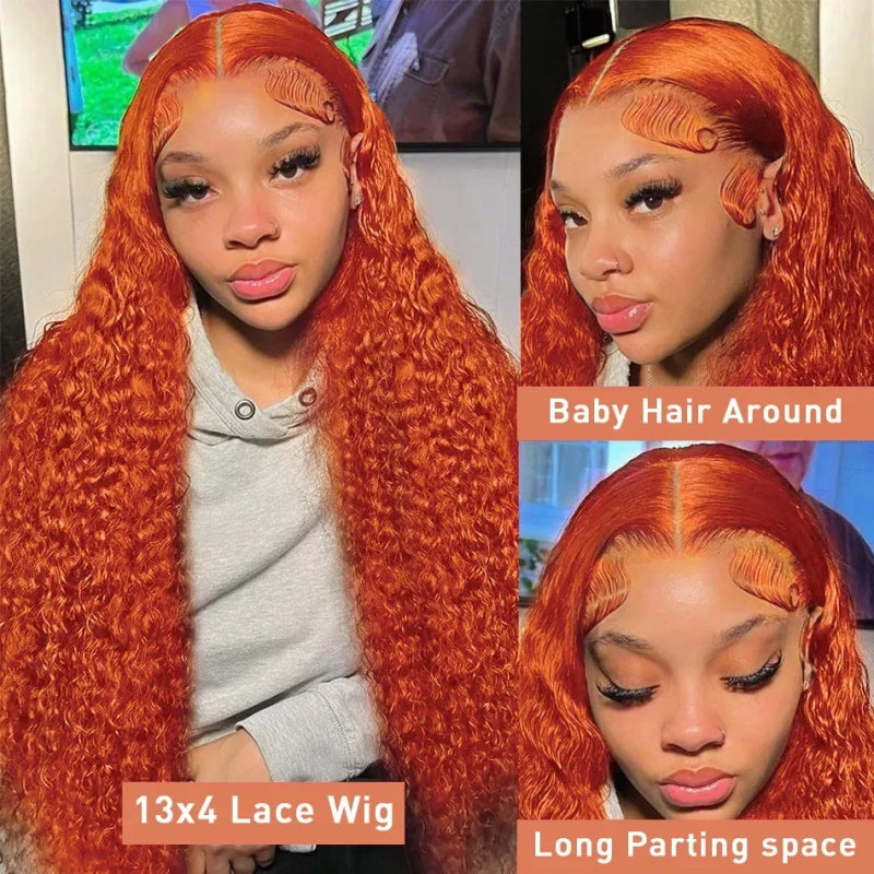 Ginger Orange Color 13x4 HD Lace Front Wig Kinky Curly Human Hair Wigs Long Glueless Deep Curly Lace Wigs