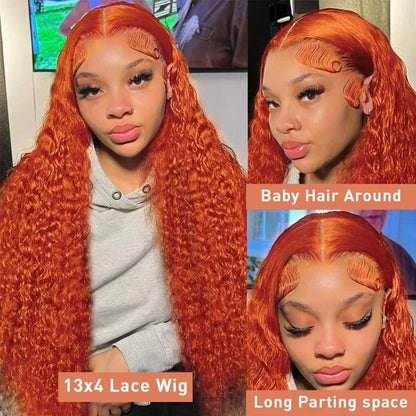 Ginger Orange Color 13x4 HD Lace Front Wig Kinky Curly Human Hair Wigs Long Glueless Deep Curly Lace Wigs