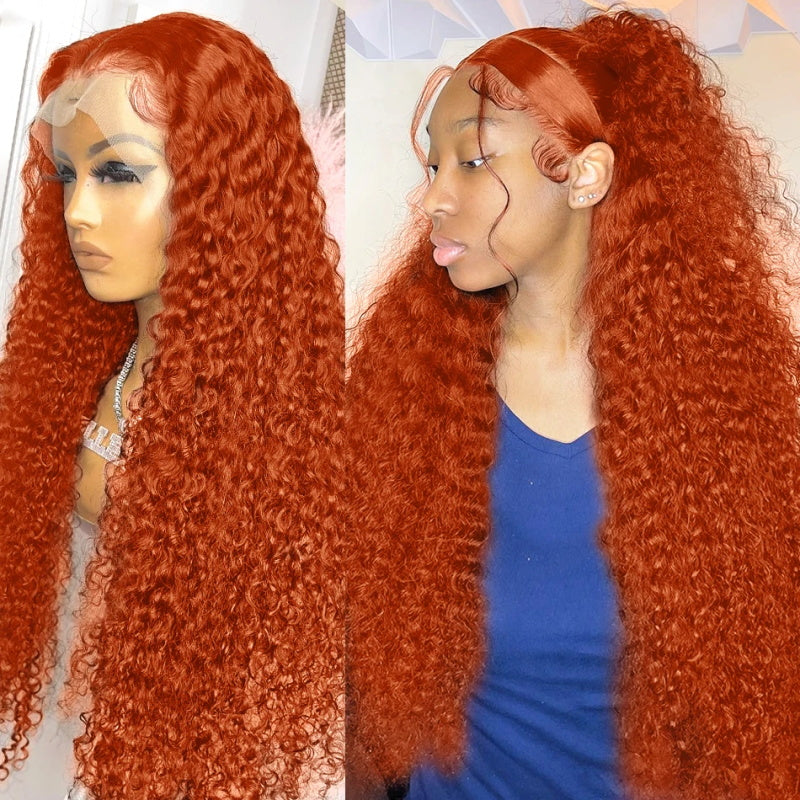 Ginger Orange Color 13x4 HD Lace Front Wig Kinky Curly Human Hair Wigs Long Glueless Deep Curly Lace Wigs