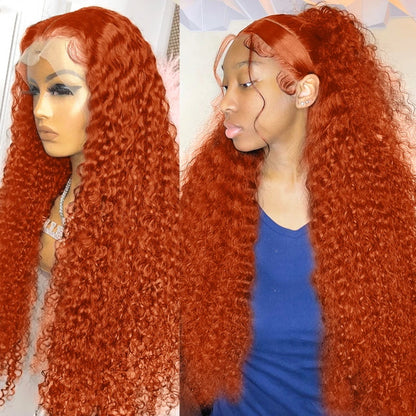 Ginger Orange Color 13x4 HD Lace Front Wig Kinky Curly Human Hair Wigs Long Glueless Deep Curly Lace Wigs
