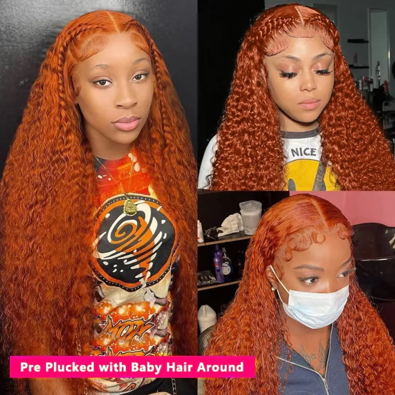 Ginger Orange Color 13x4 HD Lace Front Wig Kinky Curly Human Hair Wigs Long Glueless Deep Curly Lace Wigs
