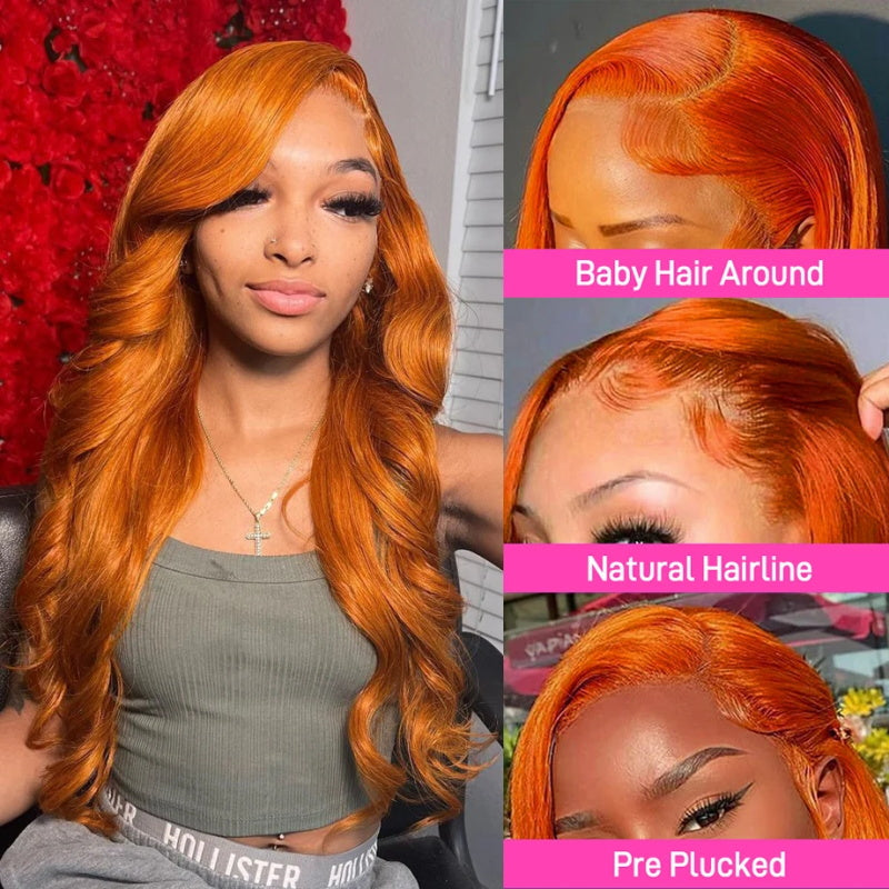 Glueless Ginger Human Hair Wig 13x4 Lace Front Wig Body Wave Hair Wigs Lace Frontal Wig 30 Inch