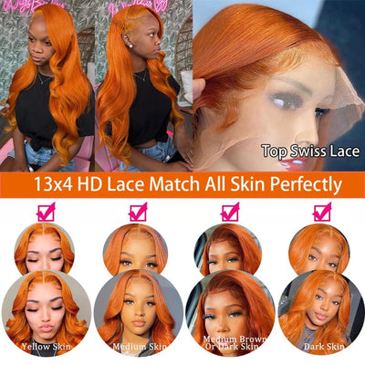 Glueless Ginger Human Hair Wig 13x4 Lace Front Wig Body Wave Hair Wigs Lace Frontal Wig 30 Inch