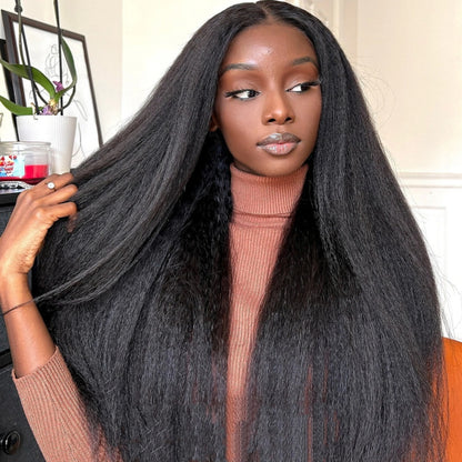 Glueless Kinky Straight 13x4 Lace Front Wig Silky Press Yaki Straight Human Hair Wig