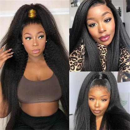 Glueless Kinky Straight 13x4 Lace Front Wig Silky Press Yaki Straight Human Hair Wig