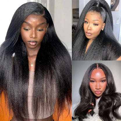 Glueless Kinky Straight 13x4 Lace Front Wig Silky Press Yaki Straight Human Hair Wig