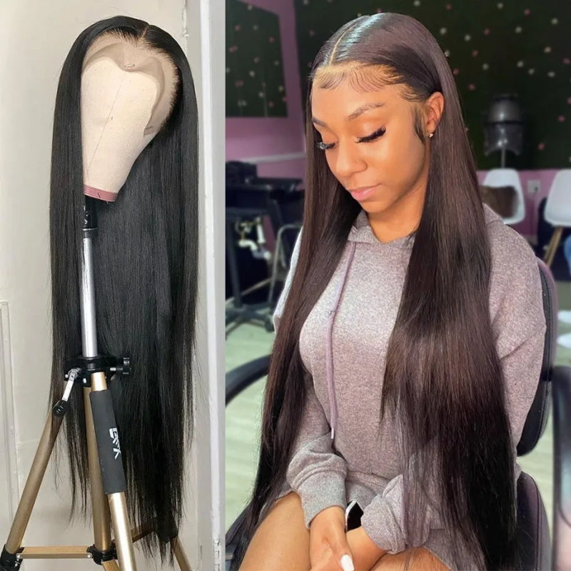 Glueless Straight 13x6 Transparent Lace Frontal Wig Pre Plucke Brazilian Straight Human Hair Wigs For Women