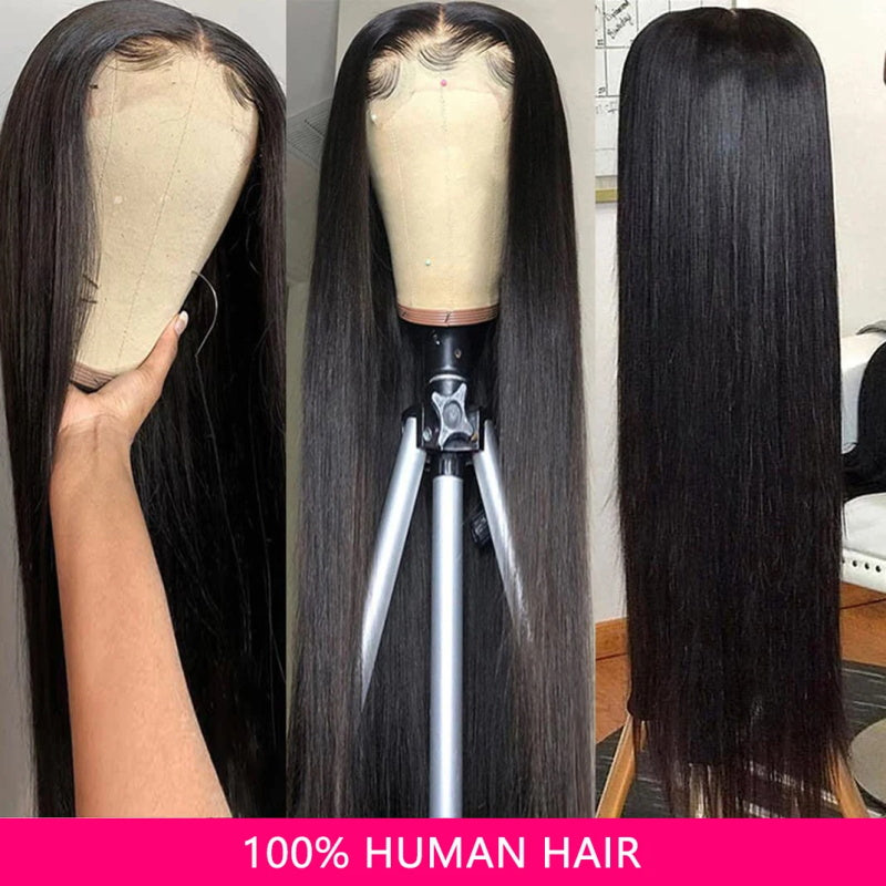 Glueless Straight 13x6 Transparent Lace Frontal Wig Pre Plucke Brazilian Straight Human Hair Wigs For Women