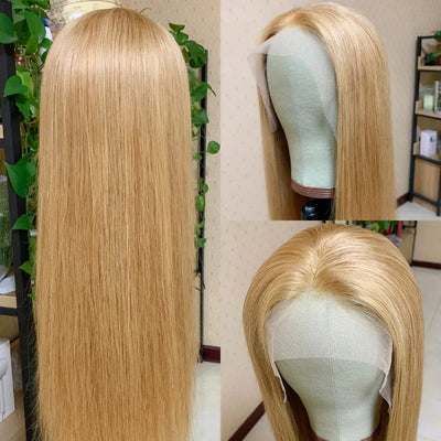 Glueless Straight Wig Honey Blonde Lace Wig 13x4 HD Lace Front Wig Straight Human Hair Wigs #27 Ginger Blonde Wig